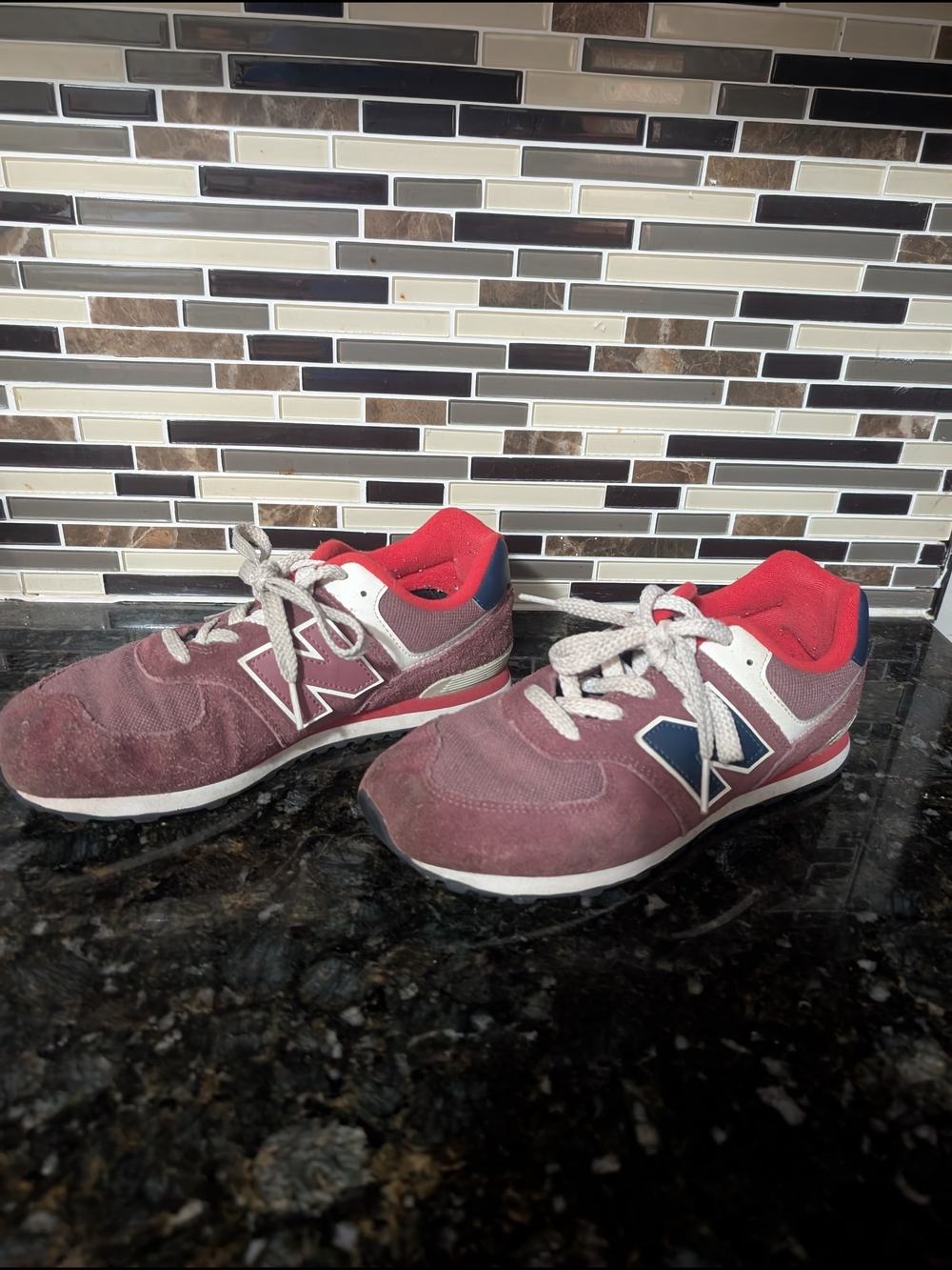 New Balance Burgundy Sneakers with Red Interior and Navy Logo